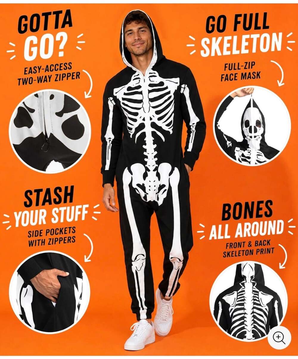 Tipsy Elves Skeleton Jumpsuit Hooded Costume Size 3XL brand new FAST SHIP
